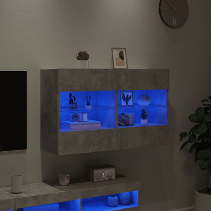 vidaXL TV Wall Cabinet with LED Lights Concrete Grey 98,5x30x60,5 cm