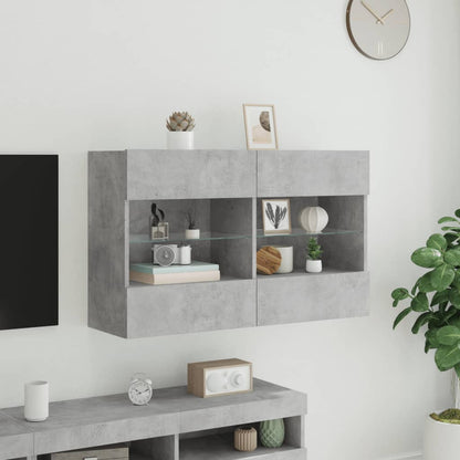 vidaXL TV Wall Cabinet with LED Lights Concrete Grey 98,5x30x60,5 cm