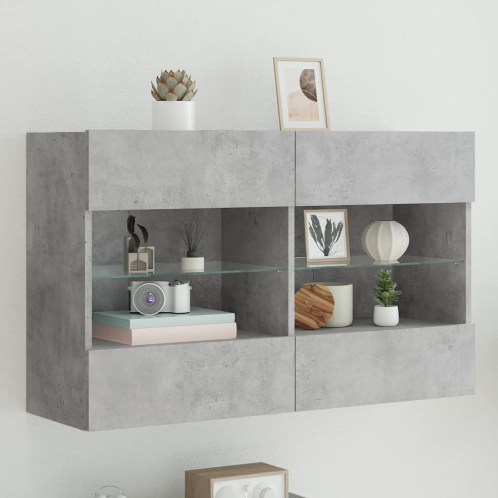 vidaXL TV Wall Cabinet with LED Lights Concrete Grey 98,5x30x60,5 cm