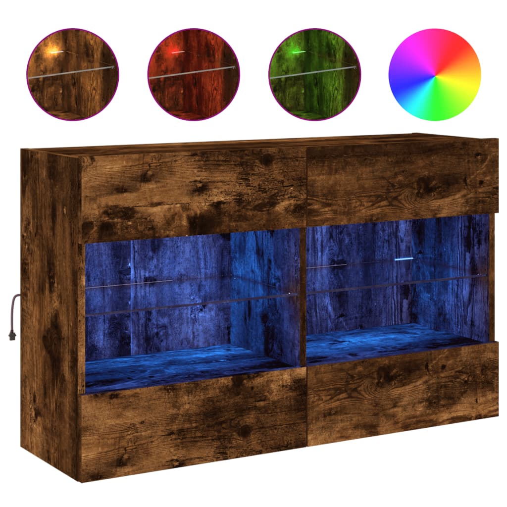 vidaXL TV Wall Cabinet with LED Lights Smoked Oak 98,5x30x60,5 cm