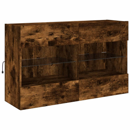 vidaXL TV Wall Cabinet with LED Lights Smoked Oak 98,5x30x60,5 cm