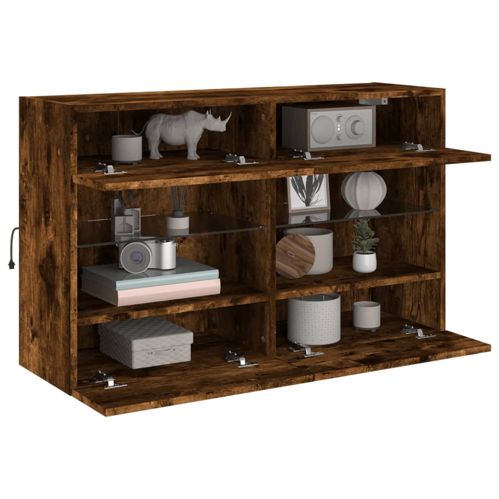 vidaXL TV Wall Cabinet with LED Lights Smoked Oak 98.5x30x60.5 cm