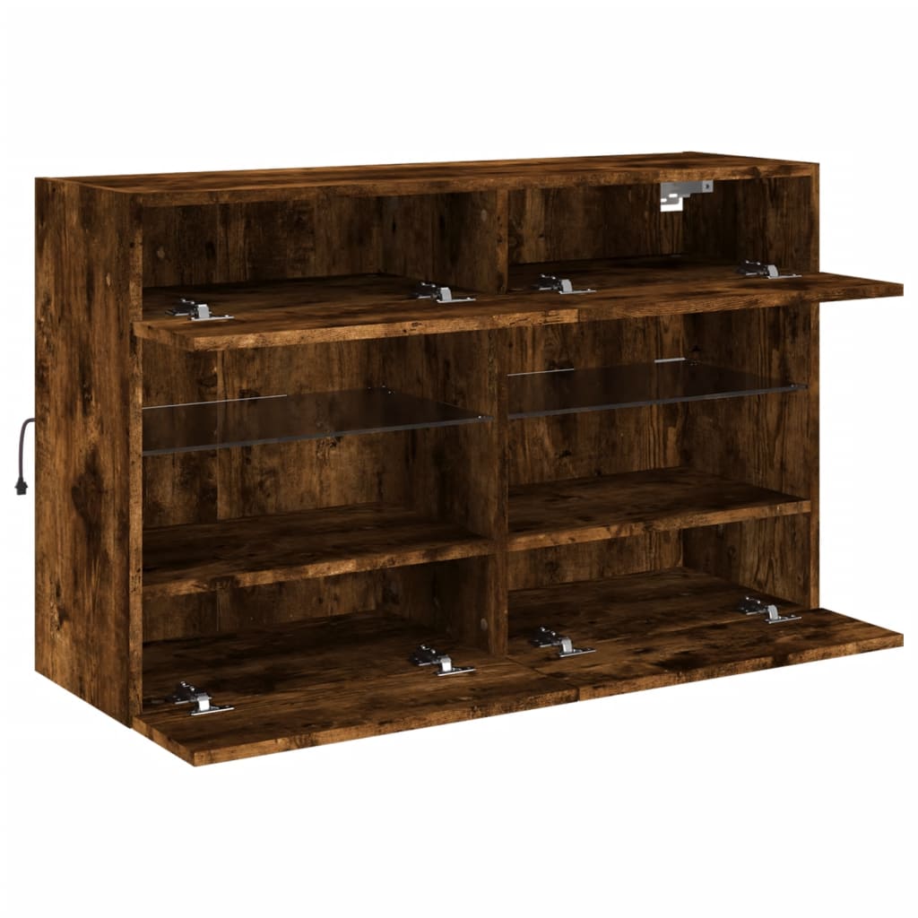 vidaXL TV Wall Cabinet with LED Lights Smoked Oak 98,5x30x60,5 cm
