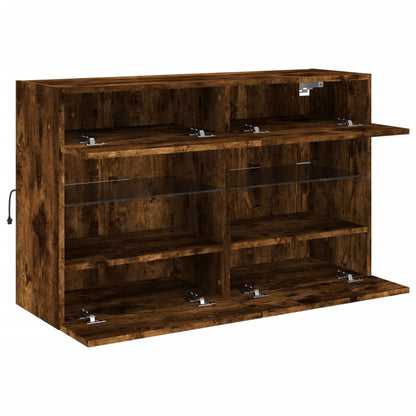 vidaXL TV Wall Cabinet with LED Lights Smoked Oak 98,5x30x60,5 cm