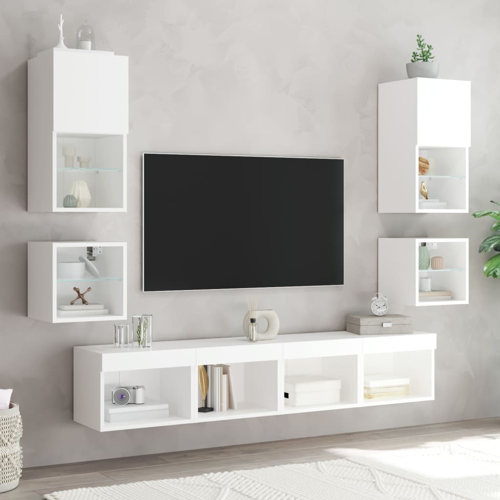 vidaXL Bedside Cabinet with LED Lights Wall-mounted White