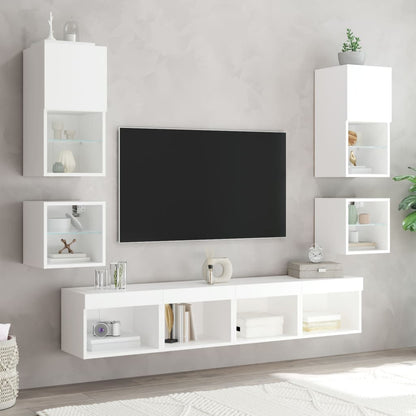 vidaXL Bedside Cabinet with LED Lights Wall-mounted White