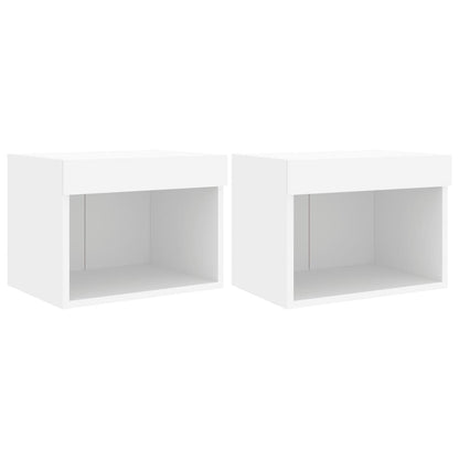 vidaXL Bedside Cabinets with LED Lights Wall-mounted 2 pcs White