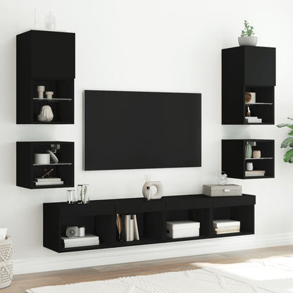 vidaXL Bedside Cabinet with LED Lights Wall-mounted Black