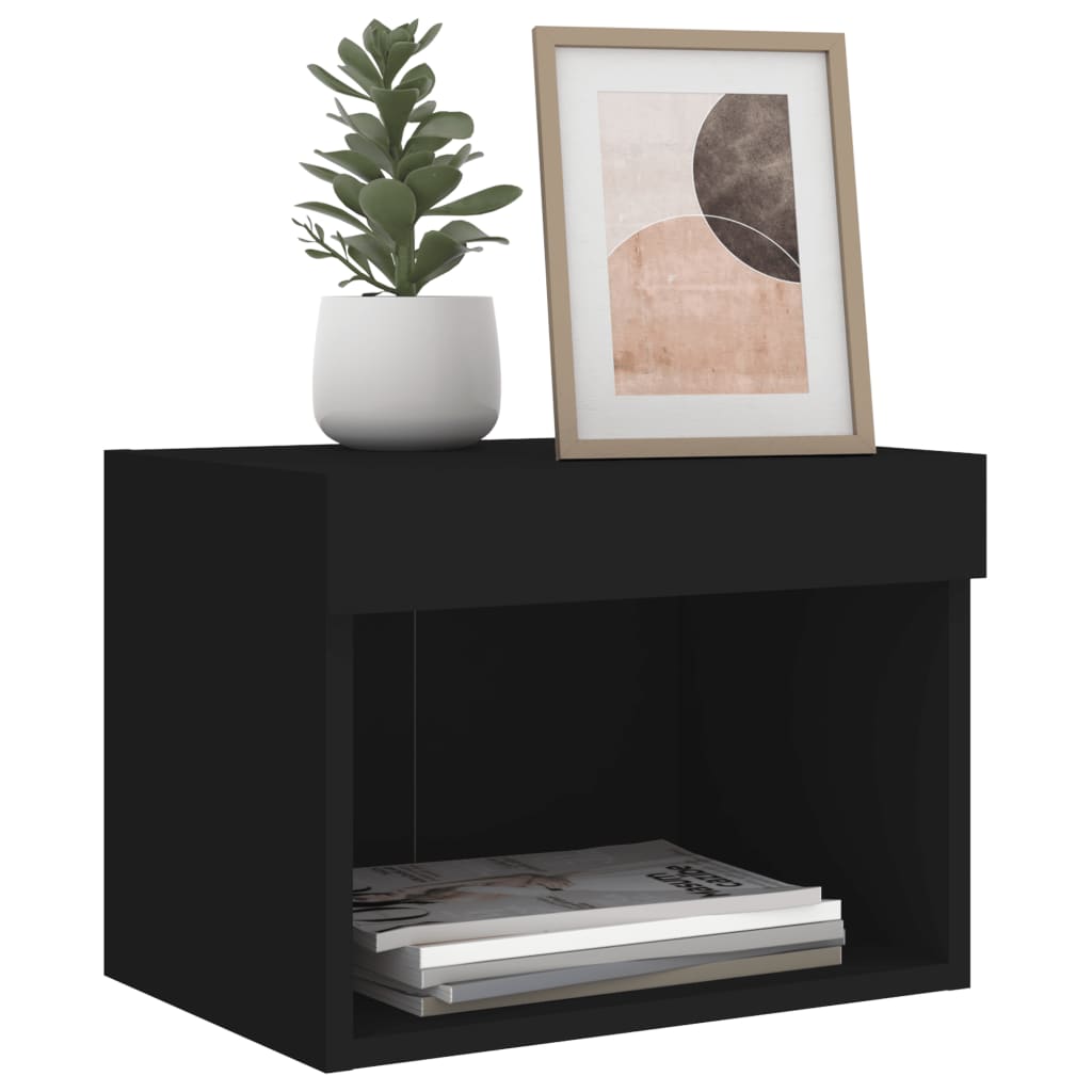 vidaXL Bedside Cabinet with LED Lights Wall-mounted Black