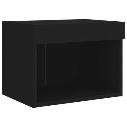 vidaXL Bedside Cabinet with LED Lights Wall-mounted Black