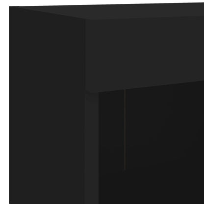 vidaXL Bedside Cabinet with LED Lights Wall-mounted Black
