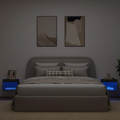 vidaXL Bedside Cabinets with LED Lights Wall-mounted 2 pcs Black