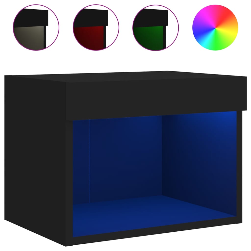 vidaXL Bedside Cabinets with LED Lights Wall-mounted 2 pcs Black