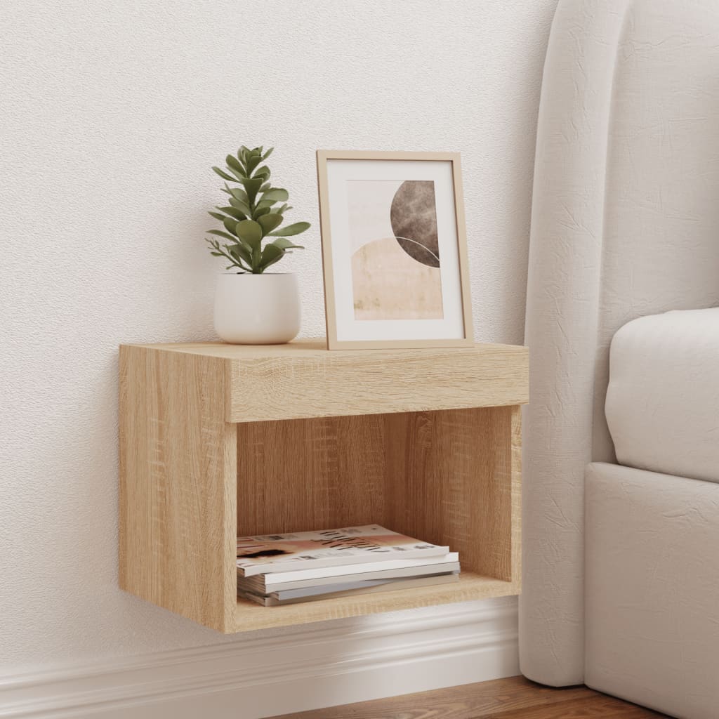 vidaXL Bedside Cabinet with LED Lights Wall-mounted Sonoma Oak