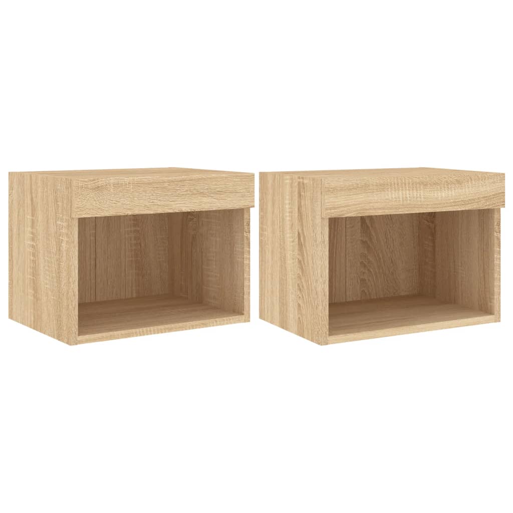 vidaXL Bedside Cabinets with LED Lights Wall-mounted 2 pcs Sonoma Oak