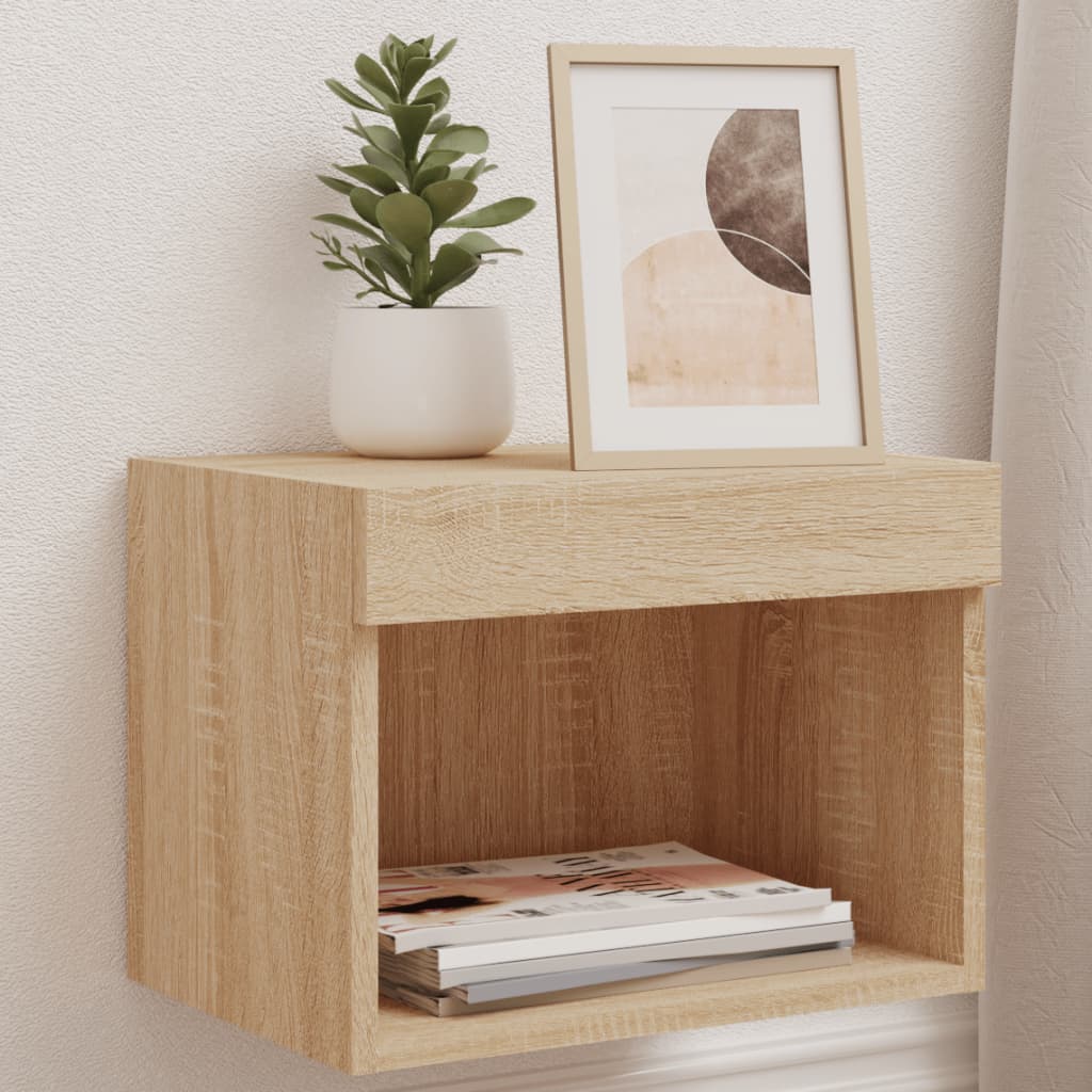 vidaXL Bedside Cabinets with LED Lights Wall-mounted 2 pcs Sonoma Oak