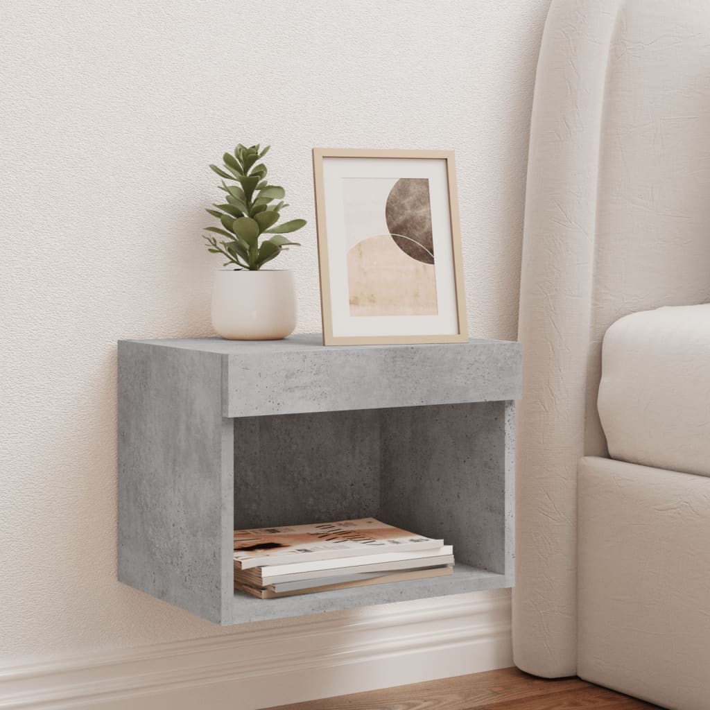 vidaXL Bedside Cabinet with LED Lights Wall-mounted Concrete Grey
