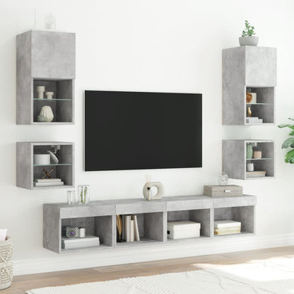 vidaXL Bedside Cabinet with LED Lights Wall-mounted Concrete Grey
