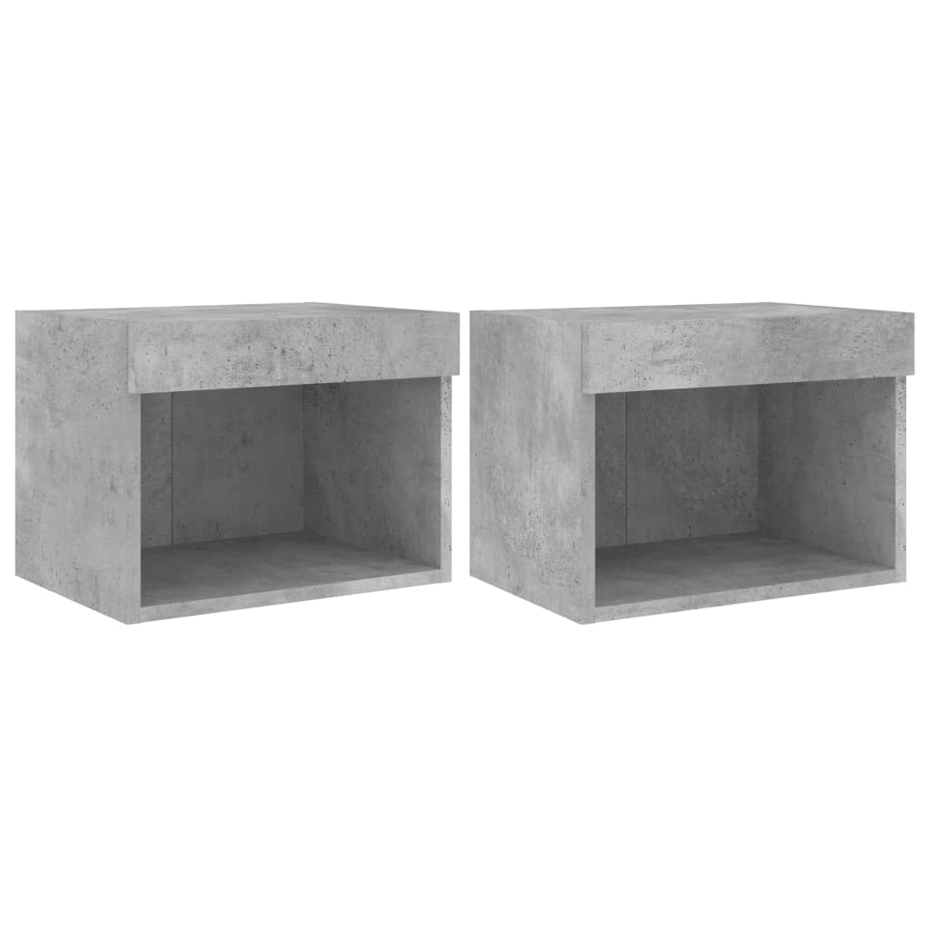vidaXL Bedside Cabinets with LED Lights Wall-mounted 2 pcs Concrete Grey