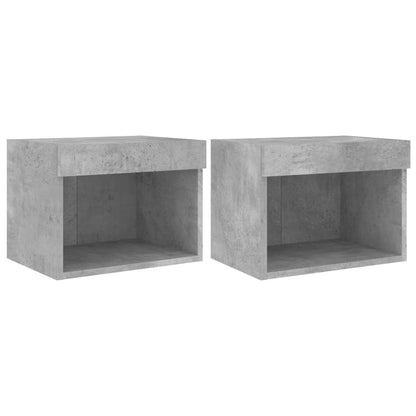 vidaXL Bedside Cabinets with LED Lights Wall-mounted 2 pcs Concrete Grey