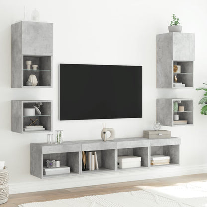vidaXL Bedside Cabinets with LED Lights Wall-mounted 2 pcs Concrete Grey