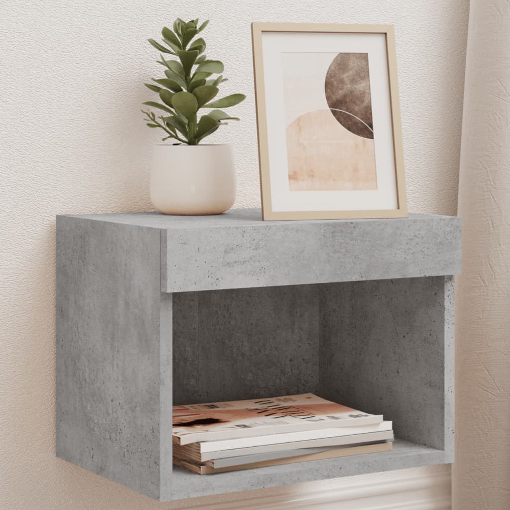 vidaXL Bedside Cabinets with LED Lights Wall-mounted 2 pcs Concrete Grey