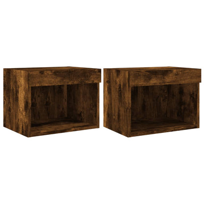 vidaXL Bedside Cabinets with LED Lights Wall-mounted 2 pcs Smoked Oak