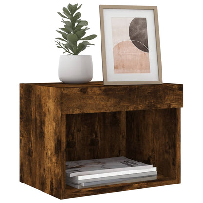 vidaXL Bedside Cabinets with LED Lights Wall-mounted 2 pcs Smoked Oak