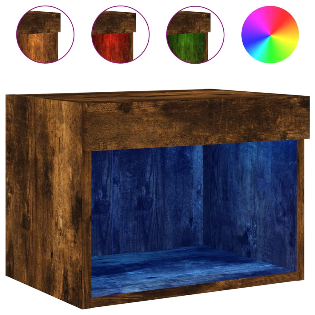 vidaXL Bedside Cabinets with LED Lights Wall-mounted 2 pcs Smoked Oak