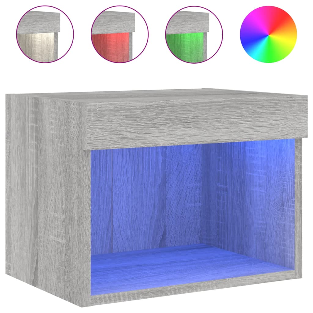 vidaXL Bedside Cabinets with LED Lights Wall-mounted 2 pcs Grey Sonoma