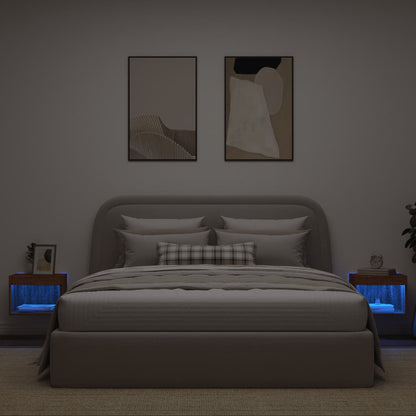 vidaXL Bedside Cabinets with LED Lights Wall-mounted 2 pcs Brown Oak