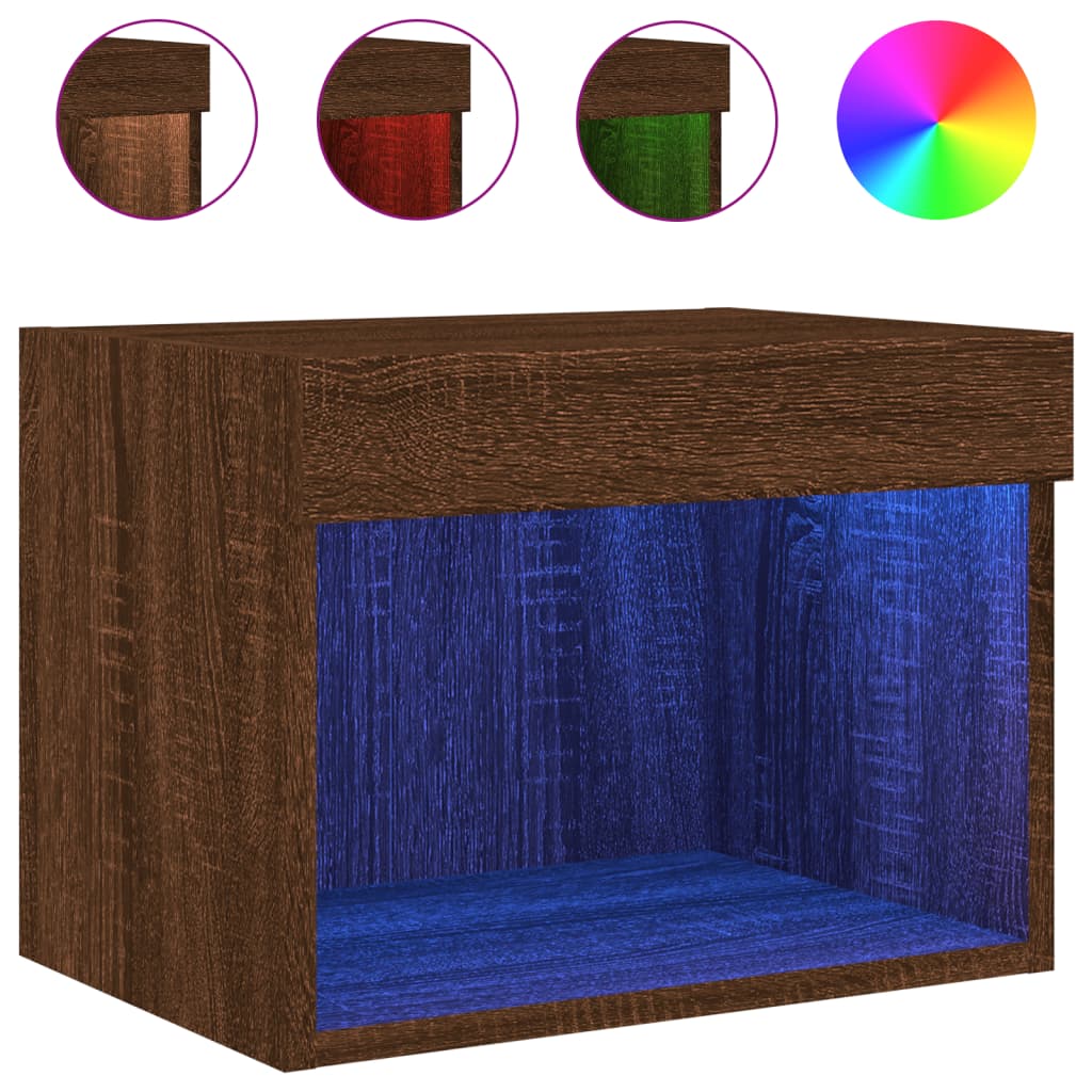 vidaXL Bedside Cabinets with LED Lights Wall-mounted 2 pcs Brown Oak