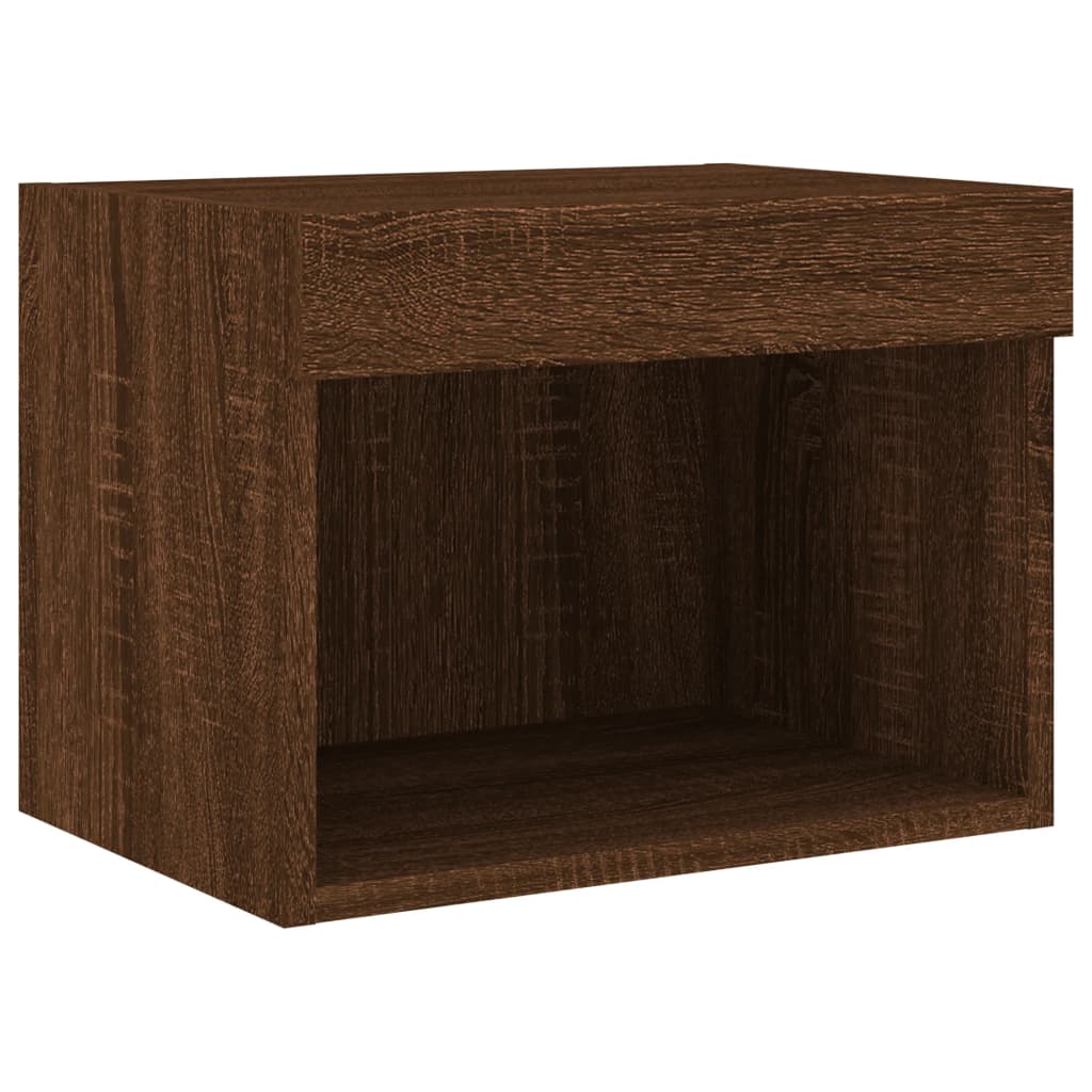 vidaXL Bedside Cabinets with LED Lights Wall-mounted 2 pcs Brown Oak