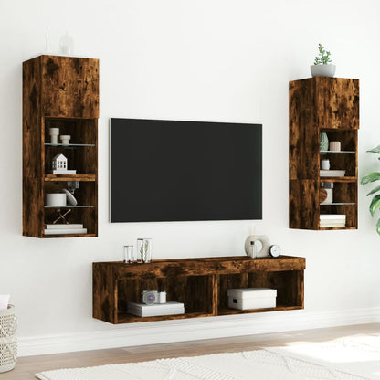 vidaXL TV Cabinet with LED Lights Smoked Oak 60x30x30 cm