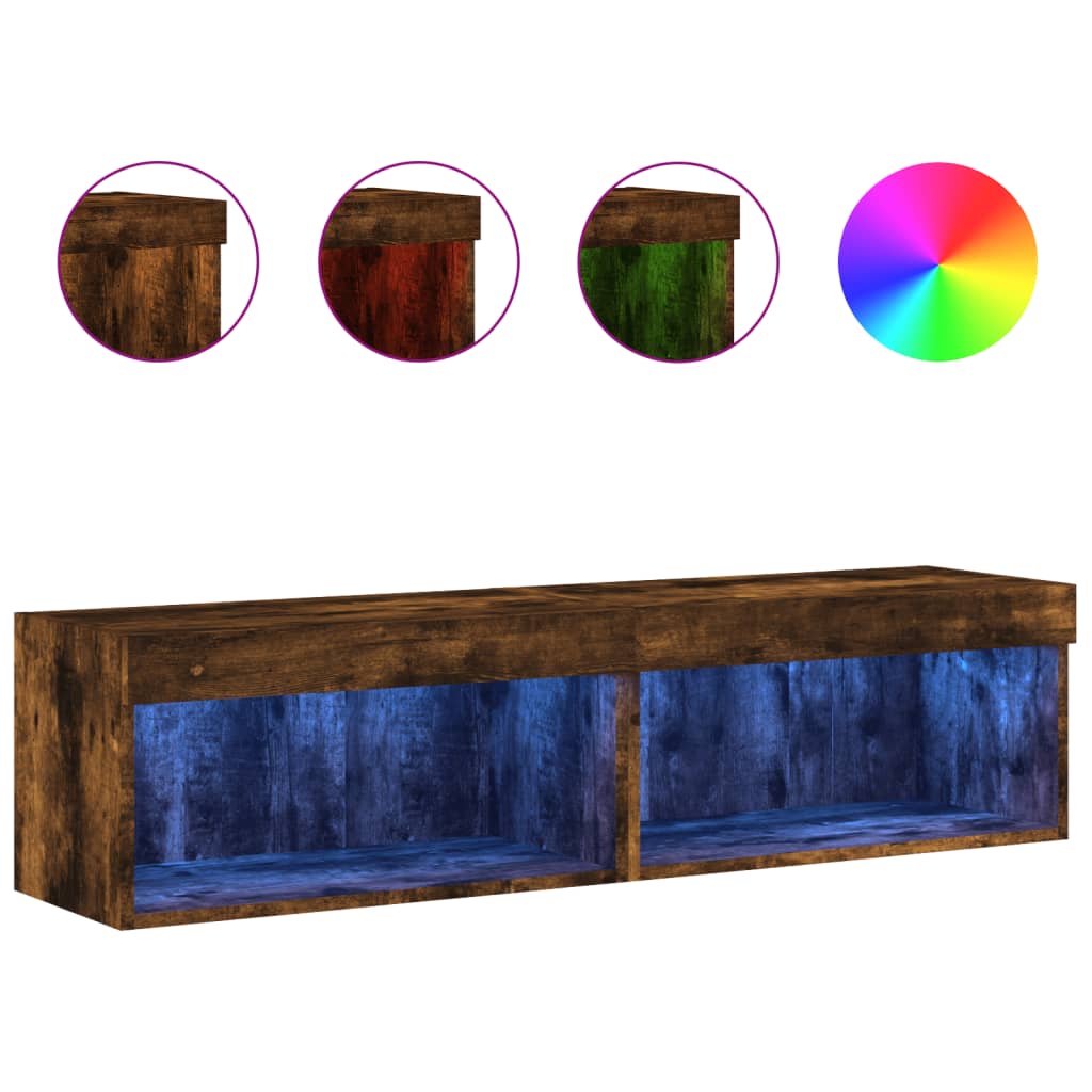 vidaXL TV Cabinets with LED Lights 2 pcs Smoked Oak 60x30x30 cm