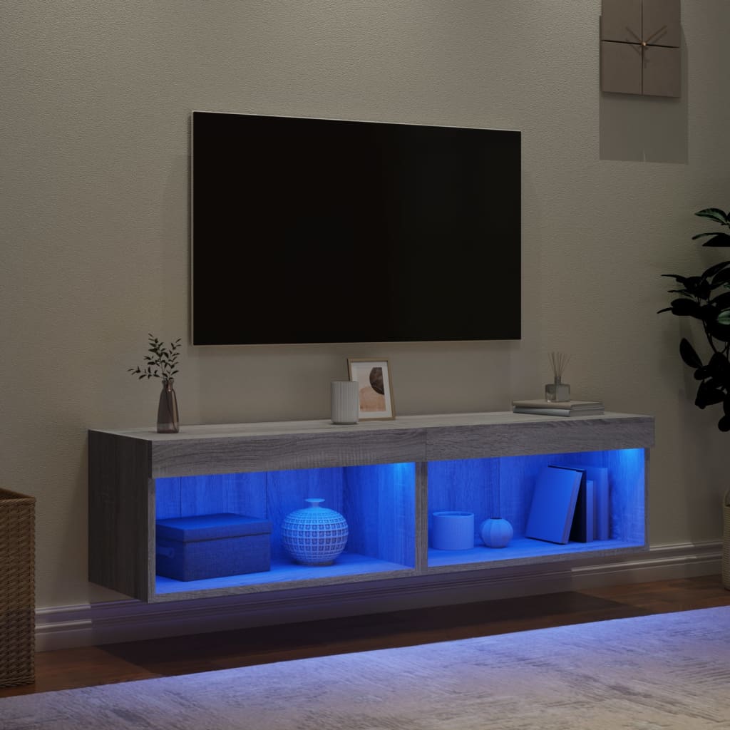 vidaXL TV Cabinets with LED Lights 2 pcs Grey Sonoma 60x30x30 cm