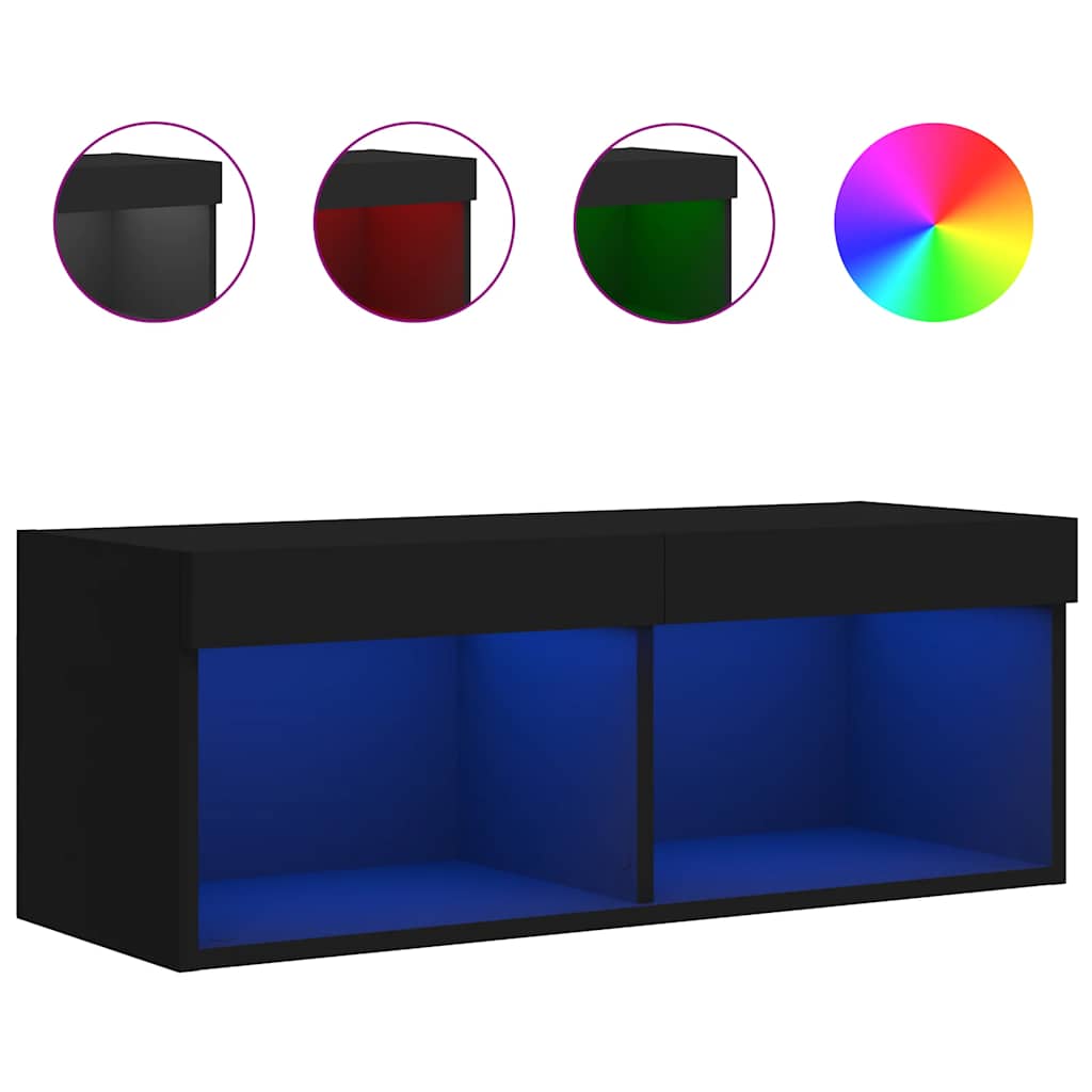 vidaXL TV Cabinet with LED Lights Black 80x30x30 cm