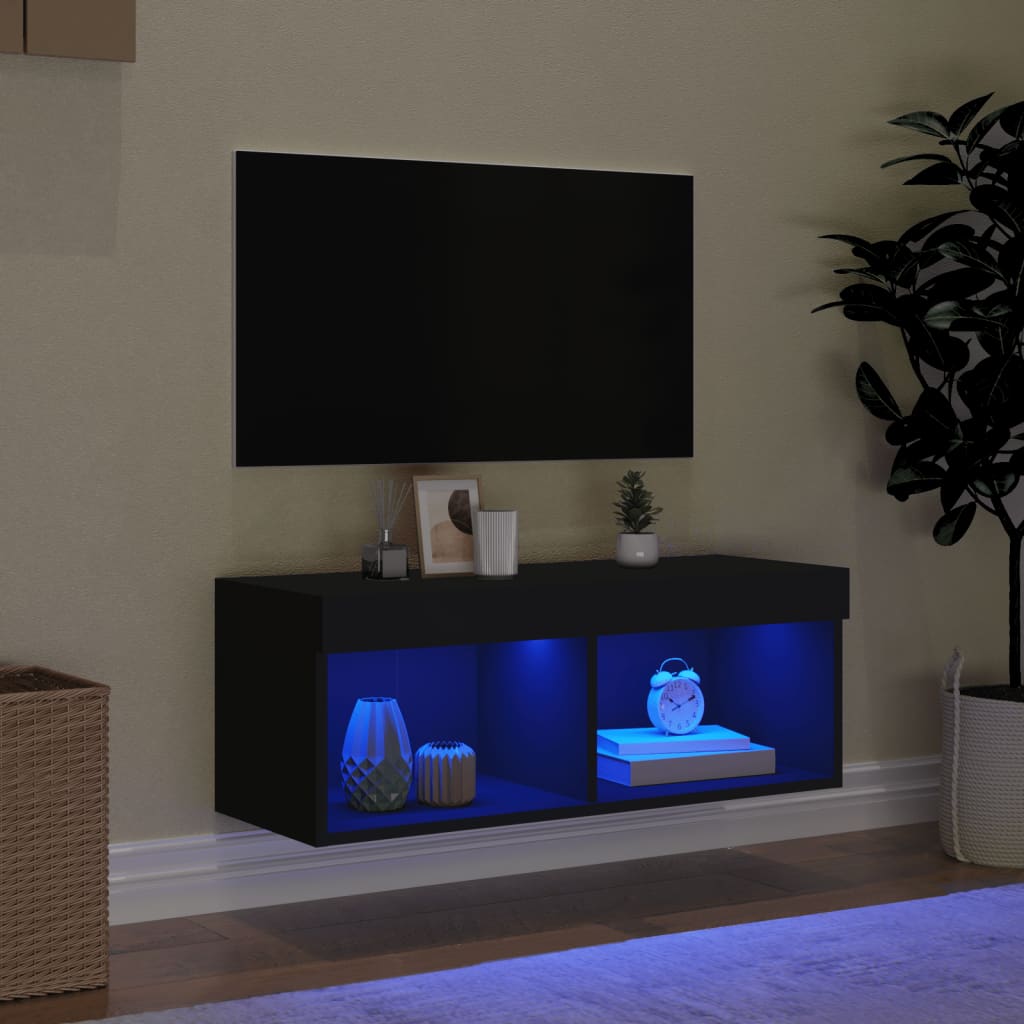 vidaXL TV Cabinet with LED Lights Black 80x30x30 cm