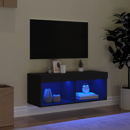 vidaXL TV Cabinet with LED Lights Black 80x30x30 cm