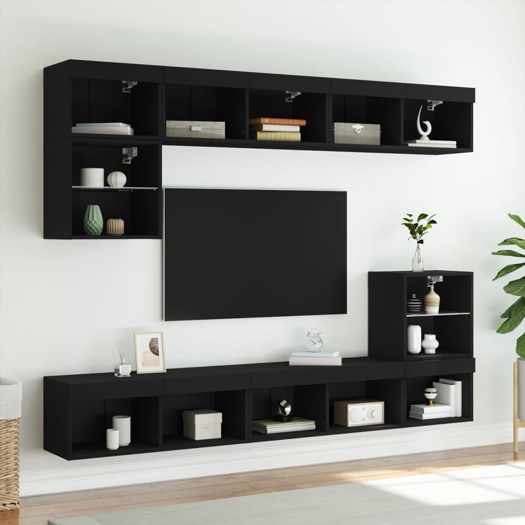 vidaXL TV Cabinet with LED Lights Black 80x30x30 cm