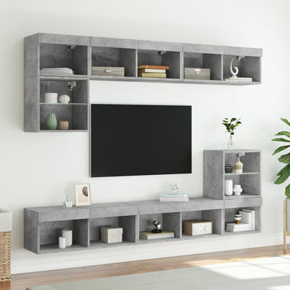 vidaXL TV Cabinets with LED Lights 2 pcs Concrete Grey 80x30x30 cm