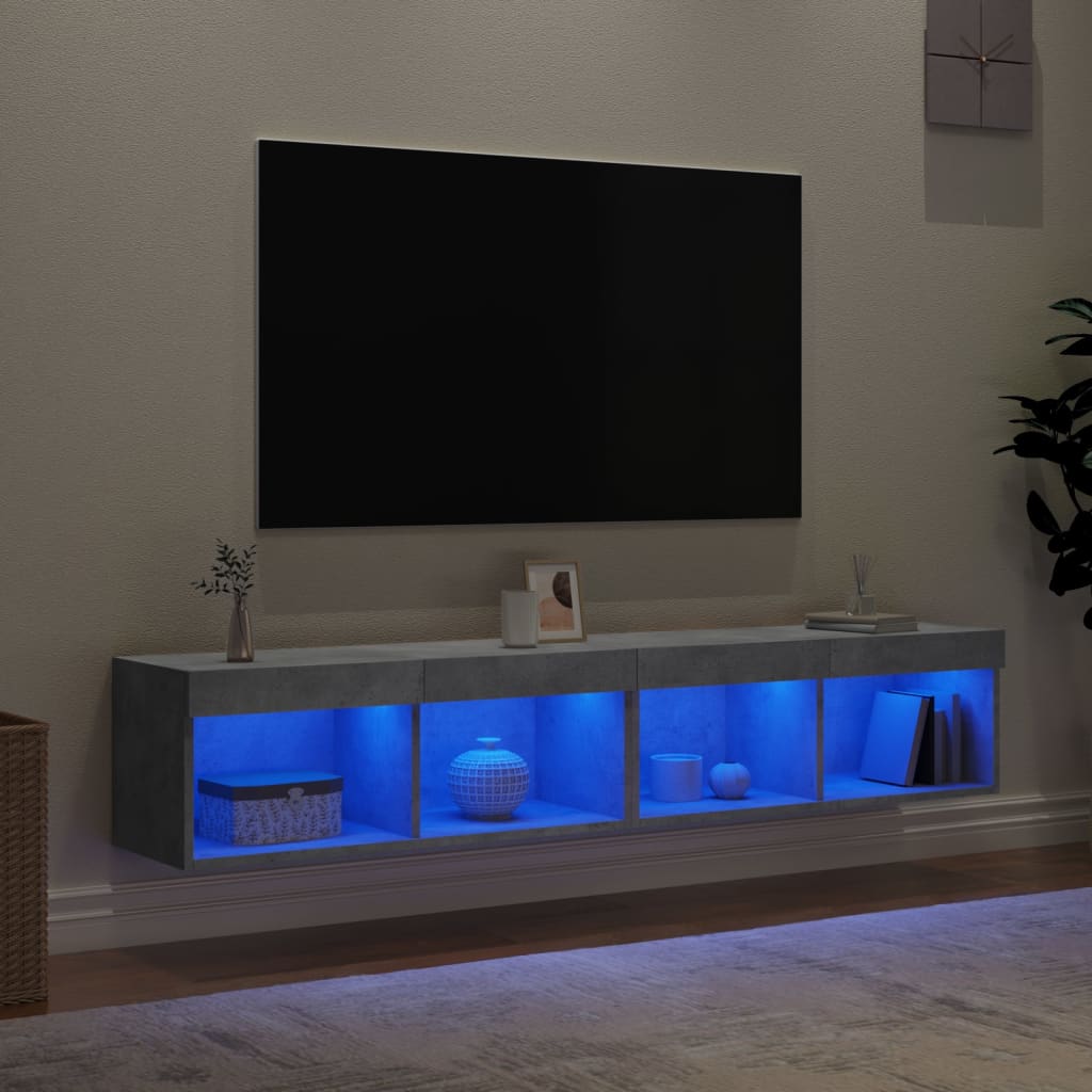 vidaXL TV Cabinets with LED Lights 2 pcs Concrete Grey 80x30x30 cm