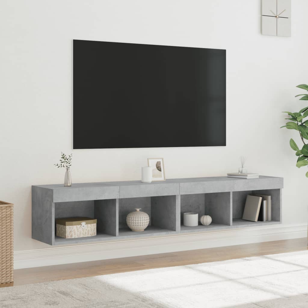 vidaXL TV Cabinets with LED Lights 2 pcs Concrete Grey 80x30x30 cm