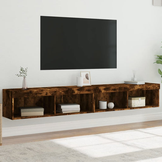 vidaXL 2 Piece TV Cabinet Set with LED Lights Smoked Oak 100x30x30 cm
