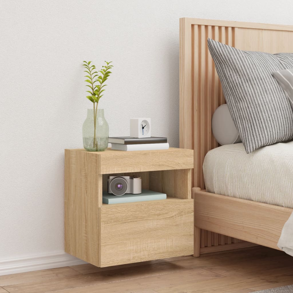 vidaXL TV Wall Cabinet with LED Lights Sonoma Oak 40x30x40 cm
