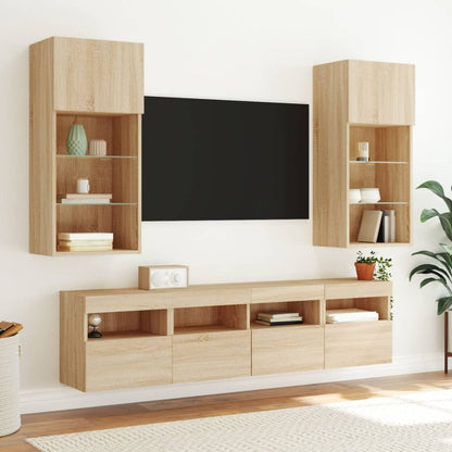 vidaXL TV Wall Cabinet with LED Lights Sonoma Oak 40x30x40 cm