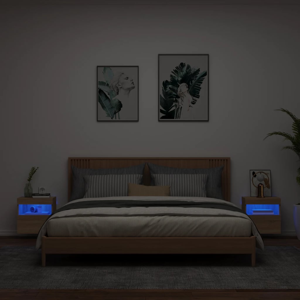 vidaXL TV Wall Cabinets with LED Lights 2 pcs Sonoma Oak 40x30x40 cm