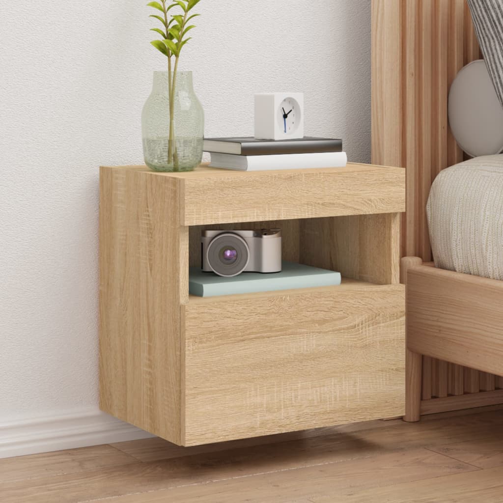 vidaXL TV Wall Cabinets with LED Lights 2 pcs Sonoma Oak 40x30x40 cm