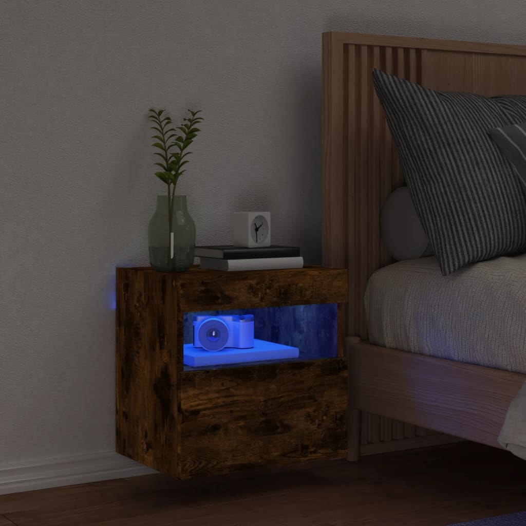 vidaXL TV Wall Cabinet with LED Lights Smoked Oak 40x30x40 cm