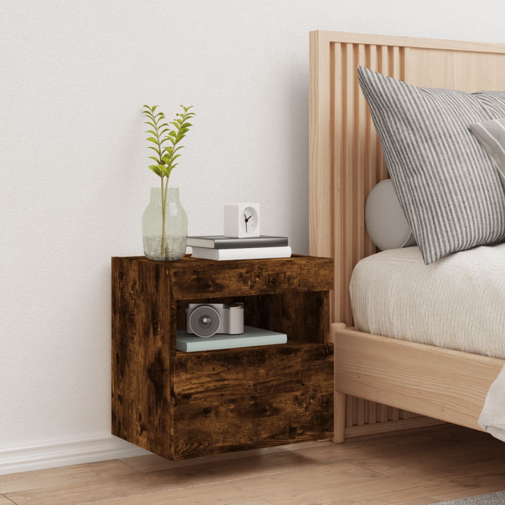 vidaXL TV Wall Cabinet with LED Lights Smoked Oak 40x30x40 cm